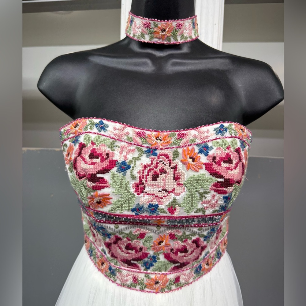 SHERRI HILL SZ-0 50873 FLORAL WHITE PROM/FORMAL/PAGENT DRESS